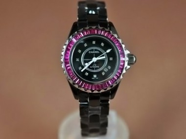 シャネル 新作＆送料込 Chanel J12 Joaillerie Ladies Black/Red Jap自動巻J-CH0054